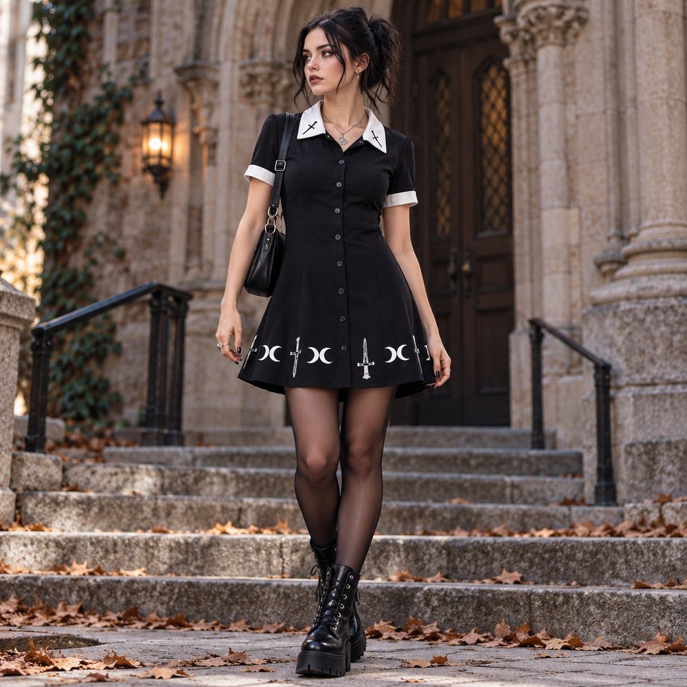 The Craft Movie Costume Dress Medium Black White Witch Gothic Halloween